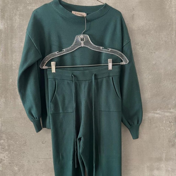 anrabess Pants - Anrabess Green Knit Lounge Set Sweater + Joggers Size M